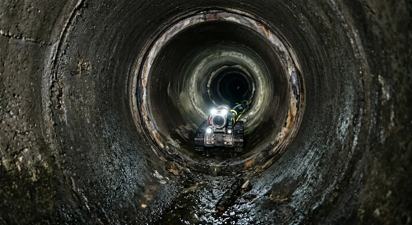 Robotic sewer camera inspecting pipe interior for Sewer Line Cleaning in Yucaipa
